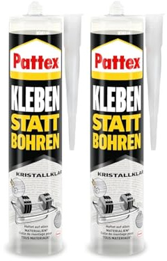 Pattex Kleben statt Bohren Kristallklar, Montagekleber für kristallklare Verklebungen, Baukleber für alle Materialien, Universalkleber für innen & außen, 2x290g