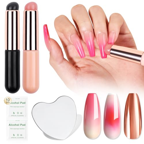 SAVILAND 2PCS Silicone Nail Brush: Reusable Chrome Powder Applicator for Ombre Aura Nails, Gradient Painting, Art - Beginners
