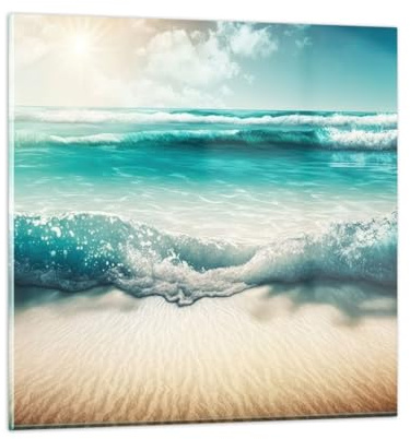Bilder auf Glas Strand Meer Rand Glasbild 30x30cm Wandbilder Dekoration Wohnzimmer Schlafzimmer Küche Deko Klein Wanddeko Bild im Glas Wand Kunstdruck Art Modern Wall Decor Glasdruck GAC30x30-5854