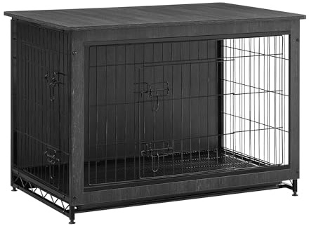 Feandrea Gabbia per Cani, Mobile Tavolino, Cuccia Moderna da Interno per Cani fino a 32 kg, Gabbia per Cuccioli, Vassoio Multiuso Rimovibile, Casetta per Animali, 2 Porte, Nero Inchiostro PFC003B01 | Nicchia Industriale, Casetta per Animali, Vassoio Rimovibile, Grigio Antracite, Collezione DEGWOOD PFC003B01