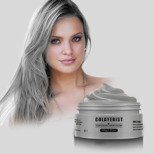 COLAYERIST Silver Gray Temporary Hair Dye Wax Washable，Temporary Hair Colour Spray, Hair Makeup Paint Wax for Parties or Cosplay, Hair Coloring Products No Messy