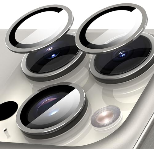 Diruite 2 Pièces Protection Objectif pour iPhone 15 Pro/15 Pro Max Protection Appareil Photo,Ultra Mince Verre Trempé+Alliage D'aluminium pour iPhone 15 Pro/15 Pro Max Caméra Arrière Protecteur