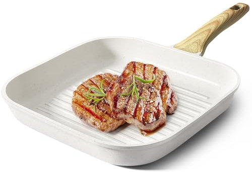 GiPP Nonstick Griddle Pan for Stove Tops,28cm Grill Pan for Indoor Cooking & Outdoor Grilling,Square Grill Skillet Steak Pan,PFOA Free (White, 28cm)
