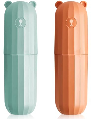 Jadin Etui Brosse a Dent, Lot de 2 Housses de Voyage pour Brosse à Dents, Etui de Rangement Portable, Adapté pour la Maison, Les Voyages Daffaires, 20 x 5,5 cm, Orange + Vert