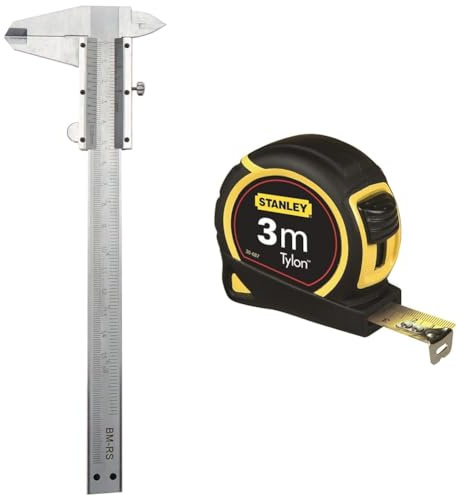 Mannesmann Schieblehre, rostfrei 150 mm, M 825-150 & Stanley 1-30-687 Bandmass Tylon, 3 m, Tylon-Polymer Schutzschicht, verschiebbarer Endhaken, Kunststoffgehäuse
