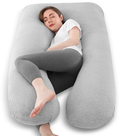 Avmvnvc Schwangerschaftskissen, U-förmiges Ganzkörperkissen, Stillkissen XXL, Extra Großes Seitenschläferkissen zum Schlafen für Schwangere, Abnehmbarem und Waschbarem aus Jersey Bezug (Grau)