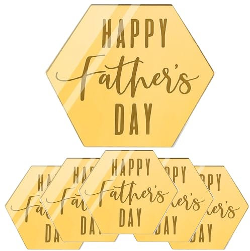 6pcs Happy Father's Day Cupcake Topper Gold Mirror Hexagon Cursive Acrylic Cake Charm Fathers Day Cake Disc Daddy Acrylic Congratulations Celebration Cake Topper Gift For Dad 50mm 5cm 2inch Grandad