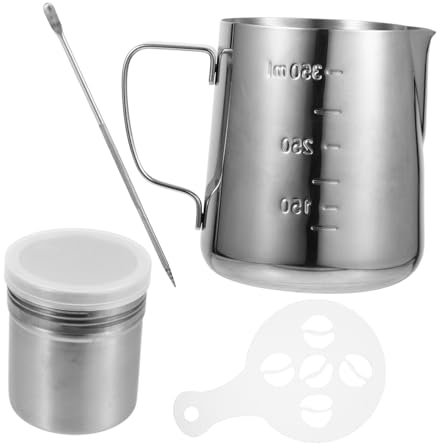 FUNOMOCYA 1ensemble Set De Pichet à Lait Acier Inoxydable Pour Mousse De Cappuccino Et Latte Art Avec Échelle Double Pour Préparation