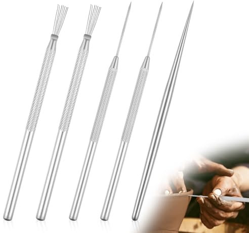JIEYAO 5Stück Detailwerkzeug aus Edelstahl für Ton, Nadelwerkzeuge für Tonstrukturkunst Federdraht Strukturwerkzeuge Tonskulptur Keramikwerkzeuge Töpfer Ritzwerkzeug für Bildhauerset Nadelwerkzeugset