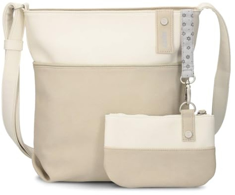 Zwei Damen Umhängetasche JANA J10 Crossbody Bag 5 Liter Handtasche im Bicolor-Design + passender Kosmetikbeutel/Geldbeutel gratis
