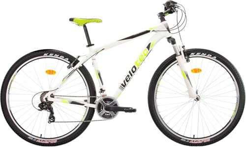 Multibrand Velotec Pro Bicicleta de Montaña de Aluminio 29 Pulgadas, 21 velocidades, V-Brake, Unisex, Adecuada para 175–190 cm (Blanco con Verde y Negro)