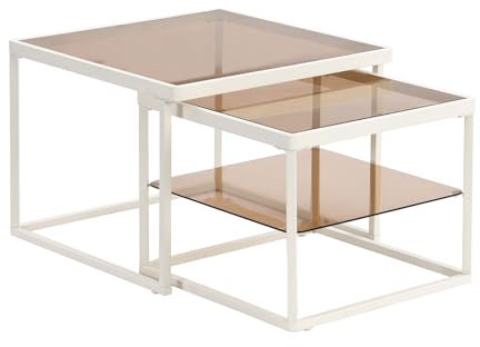 JATIBOSH Beistelltisch, Kleiner Tisch, Couchtisch Klein, Glastisch, mit Oberfläche Aus Hartglas, Sofa Beistelltisch für Wohnzimmer, Schlafzimmer, Büro, Couchtisch, 2er Set, Wohnzimmertisch