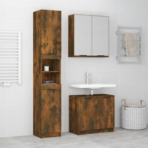 komplettprogramme für Badezimmer,badezimmermöbel Set mit waschbecken,3-TLG. Badmöbel-Set Räuchereiche HolzwerkstoffIdeal für Bäder, wo sie gebraucht Wird