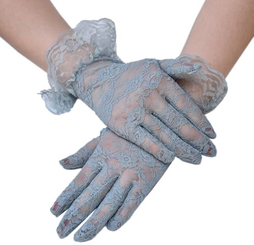 Blausky 1Paar Kurze Lace Handschuhe,Vintage Spitzen Gloves,Damen Elegante Handaccessoires,Brauthandschuhe,Spitzenhandschuhe,Blumen Spitze Handschuhe,für Hochzeit Abendessen,27 x 8.5 cm,Grau