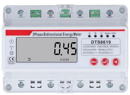 Gearwell Compteur Énergie, Mètre Électrique 3-Phase 4-Fils LCD, Moniteur Puissance Numérique DIN Rail 3x230/400V Compteur Multifonction Bidirectionnel