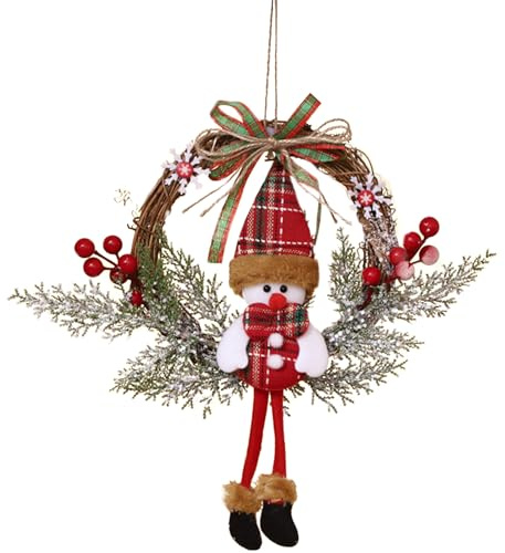 Corona de Puerta Navideña de 35 CM, Corona Navideña para Ventana, Corona Navideña Trenzada, Corona para Puerta de Bienvenida para Navidad, Corona de Navidad para la Puerta Principal