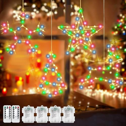Fensterdeko Weihnachten Beleuchtet, 4 Stück LED Weihnachtsbeleuchtung Fenster,Weihnachten Fenster lichterkette,8 Modi hängende Weihnachtsbeleuchtung mit Fernbedienung & Timer für Innen Außen Xmas Deko