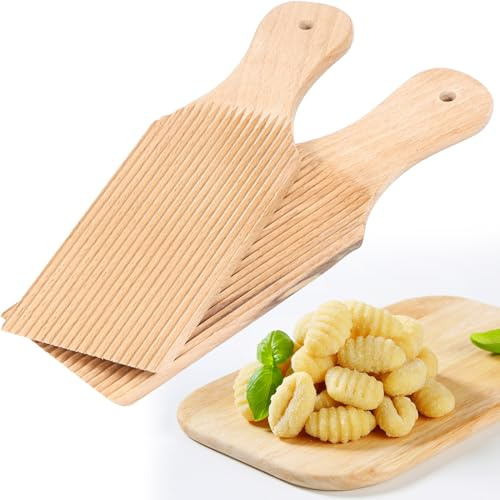 2 Stück Gnocchi Brett Set 23 X 7 Cm Gnocchi Brett Holz mit Griffs Gnocchi Roller zur Herstellung von Gnocchi Nudeln Makkaroni Fusillibutter