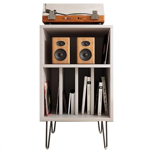 Mueble Equipo HiFi Estante Organizador de Medios de Alta Resistencia, Sistema de Rack de Alta Fidelidad para Consola de Juegos/TV para El Hogar, Mueble para Tocadiscos de Madera con Orificio(White)