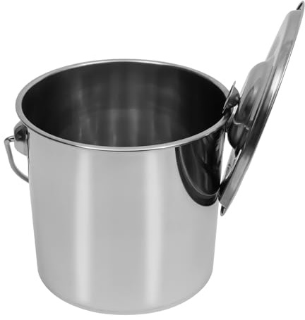 Secchio in acciaio inox da 6/12/20 l, secchio industriale per alimenti, secchio da cucina + coperchio, per la cucina, per il latte, per spumante, in acciaio inox, con manico e coperchio, per la cucina