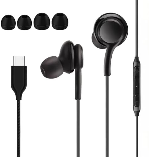 EuAcesry Casque USB C, casque type C écouteurs avec fil, Hi-Fi stéréo USB C intra-auriculaire avec microphone pour Samsung Galaxy S23 S24 S22 Ultra A55 A35 A53 A33 A54 5G NOTA10, noir