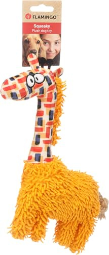 FLAMINGO Jouet pour Chiens Saffia Girafe Ocre - 21x6x30cm - avec Corde et couinement - Résistant et Amusant pour Mastication et Jeux Actifs