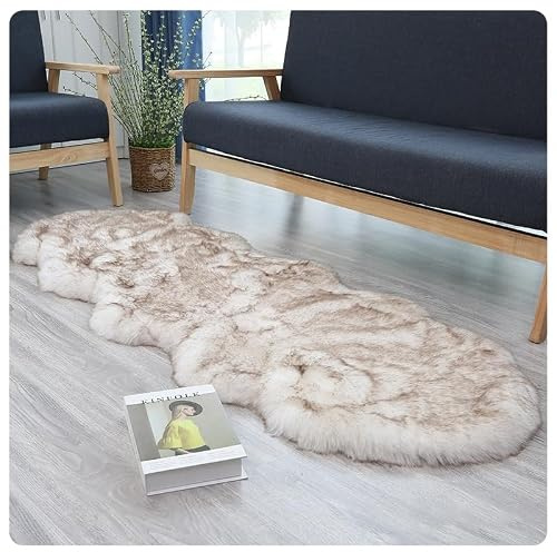 Rockreyoa lammskinn fårskinn matta falskt lammskinn fårskinn matta pälsmatta fuskpäls mjuk päls Carpet fuskpäls matta långhårig fluffig matta för sängmatta soffa vit #1 60 x 180 cm