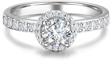 FANCIME 0,31-0,48 carati Anello a fascia con diamante coltivato in laboratorio da donna, anello solitario halo in argento Sterling 925, anello di fidanzamento, anello nuziale, gioielli per San