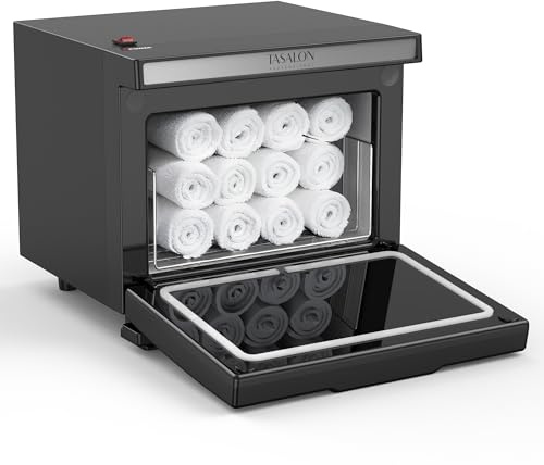 TASALON Scatola scaldasalviette da 8 litri, camera interna in alluminio, vassoio rimovibile, riscaldamento rapido per salone di bellezza e massaggio, nero