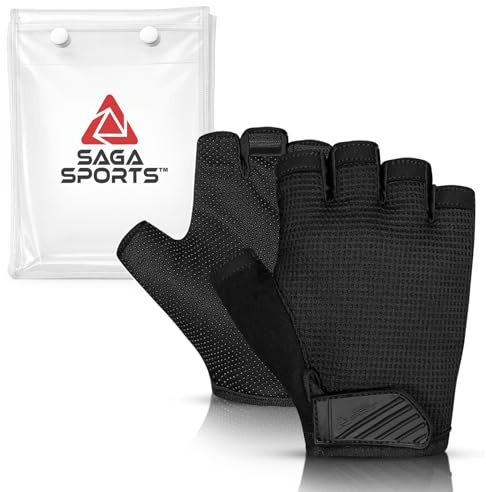 SAGA SPORTS Kids Cycling Gloves, Half Fingerless Anti-Slip Bike Gloves for Boys & Girls | Kids Motorbike Gloves Non-Slip MTB, BMX (Black, X-Large [10-12])