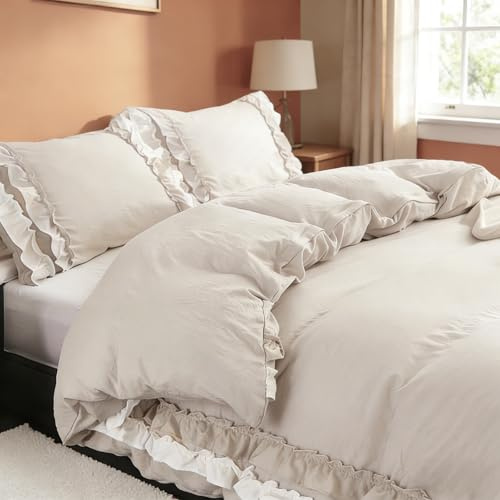 Wotcsil Sängkläder, beige, 135 x 200 cm, volangsängkläder, enfärgad, boho-set