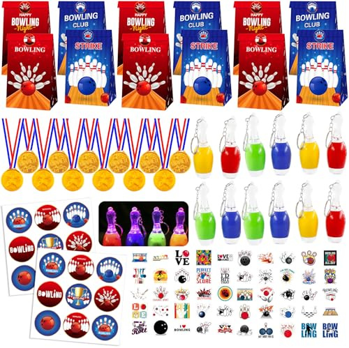 Meanju 104 Stück Bowling Mitgebsel Kindergeburtstag Medaillen Bowling Bowlingkugel Schlüsselanhänger Mitgebsel Tüten Sticker Geschenktüten Kinder Mädchen Jungen Geburtstag Deko Party Give Aways | Medaillen Bowling Bowlingkugel Schlüsselanhänger Mitgebsel Tüten Sticker Geschenktüten Kinder Mädchen Jungen Give Aways