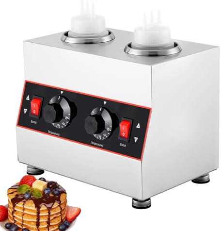 YUCHENGTECH Chauffe-Sauce Électrique, Température Réglable 86-185 ℉,320W | Distributeur Chauffant pour Sauces en Acier Inoxydable avec 2 Bouteillespour Chocolat, Fromage, Ketchup et le Fudge