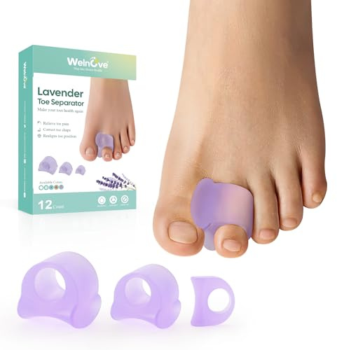 Welnove Toe Separator for Overlapping Toes - 12 Packs Toe Spacers for Bunions - Toe Corrector for Hammer Toes, Realign Crooked Toes - Preventing Rubbing Relieve Pressure(Multi-Size, Lavender)