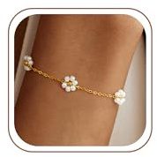 Fimhut Damen Goldperlen Armband, 14K Vergoldetes Armband, Exquisites Blumen-Perlen-Armband-Set, Mehrschichtig-Design, Farbbeständig & Wasserfest, Damen-Schmuck Geschenk