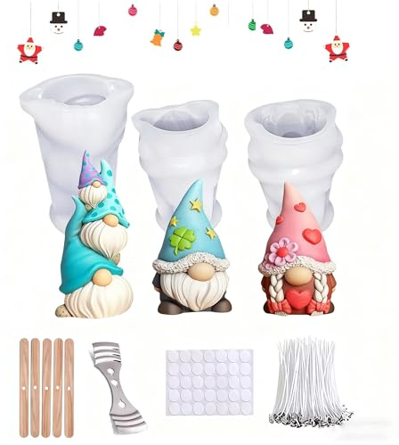 3 Stk Weihnachten Zwerg 3D Kerzenform, Silikonform Wichtel Zum Gießen, 3D Silikonform Wichtel,DIY Silikon Kerzen Gießform für DIY Silikon Kerzen Gießform,Formen Seifenform,Weihnachtsschmuck Dekoration