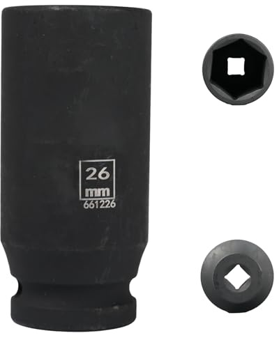 Flewdart nöt 26 mm lång 1/2 tum sexkantig, 6-kants sexkantsnyckel 26 mm 1/2 tum, spärrhake med nöt, 78 mm lång, krommolybdenstål, CR-MO (26 mm)