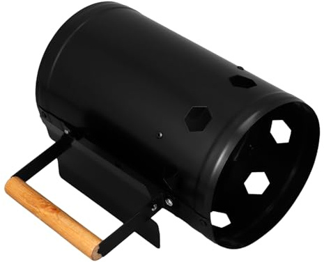 DOITOOL Cubeta para Barbacoa Chimenea de Encendido de Acero con Mango de Madera Natural y Paredes Reforzadas Encendedor de Exterior para Camping y Parrillas Diseño Seguro y