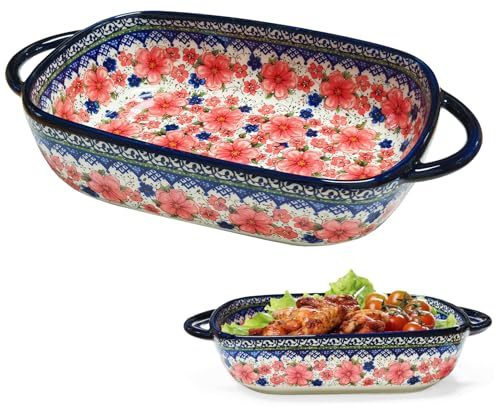 Auflaufform Rechteckig Keramik, Lasagneform Keramik Backform Ofenformen Mit Griffen, Vintage Blumen Auflaufform Keramik, Lasagne Pfannen Ofenform, Ofenfest & Mikrowellenfest, 23,5x13x5cm