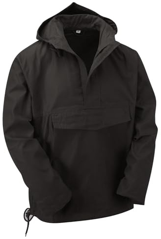 VINTIKA Army Style Anorak Smock - Hooded Combat Pullover - Black - 2XL