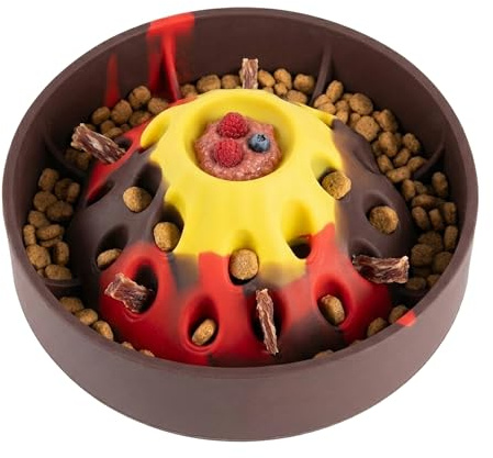 PEGGY11 anti-sling-skål hund av silikon – 3D Slow Feeder matskål med vulkanisk design för att sakta ner matintaget, för små hundar
