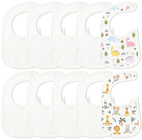 YINGENIVA 10 Stück Baby Lätzchen Bemalen aus Polyester mit Zauberaufkleber | Weiße Bodys zum Bemalen Babyparty Wasserdicht DIY Bemalen Kinderlätzchen für Baby Kleinkinder (Malwerkzeuge Nicht Enthalten)