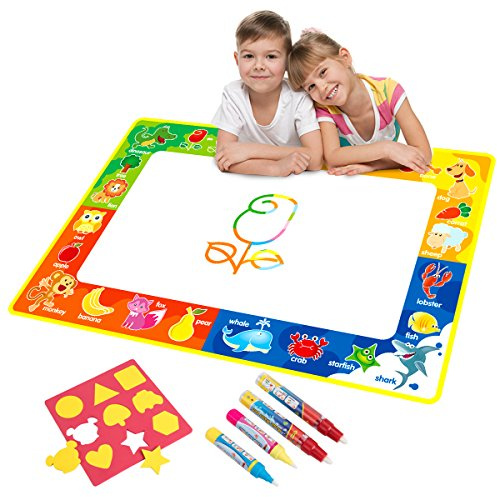 Vidillo Water Doodle Mat, Water Drawing Mat Kids Toys Large Magic Toddlers | Painting Board Writing Scribble Boards with 4 Magic Pen and Draw Templates for Boys Girls Size 29 x 19 inch (Fruit)