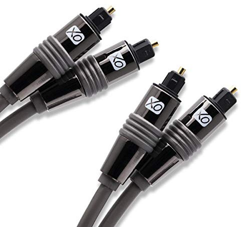 XO Premium Install TOSLINK S/PDIF Cable, Optical Digital Audio Cables (2 Pack x 1m) 24K Gold-Plated, Ultra-Durable Male to Male Lead for LG/Samsung/Sony/Philips Sound Bar, Smart TV, Home Theater, PS4