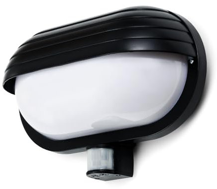 Kwazar - Außenlampe Außenwandleuchten mit Bewegungsmelder, 180°, IP44 E27, Strahler Außen Wandleuchte max 60 Watt, Wetterfest Beleuchtung für Haus, Garten, Balkonen oder Fluren - Schwarz ANATEP