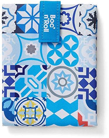 Roll'eat ® | Bolsa Merienda, Porta Bocadillos con Envoltorio Reutilizable, Porta Alimentos Ecológico sin BPA, Bolsa de Tela, Color Azul - Boc'n'Roll Patchwork