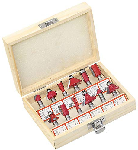 Juego de brocas de enrutador de vástago de 12 piezas de 6 mm para cortador de fresado de madera, herramienta de carpintería de carburo (rojo)
