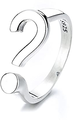 NewZenro Chic Question Mark Personalized Adjustable Open Rings for Women Dainty Sterling Silver Statement Asymmetric Wrap Band Rings Fashion Expandable Knuckle Finger Rings for Bff Birthday