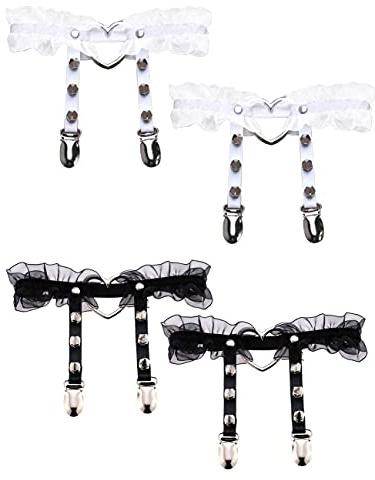 Adove Women Adjustable Leather Thigh Garter, Heart Shaped Leg Garter with Clips Punk Goth Garters for Thigh high Socks