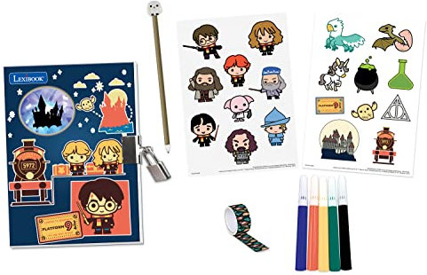 Lexibook, Harry Potter, Elektronisches Geheimtagebuch mit Zubehör, Lichteffekten, Vorhängeschloss und Schlüssel, Sticker, Stift, 100 Seiten, Blau, SD30HP